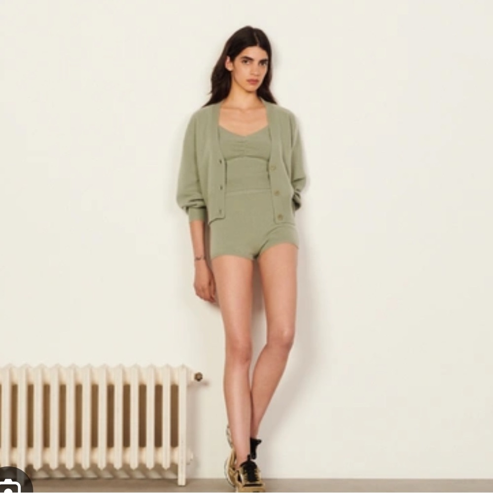Sandro Twinset Olive Cardigan and Tank - soft wool